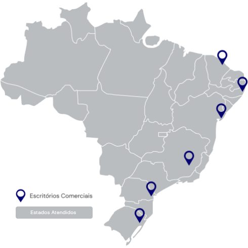Mapa de onde encontrar os escritórios comerciais LM Mobilidade no Brasil